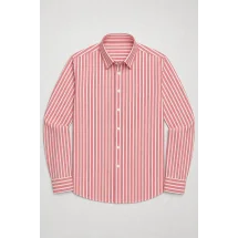Chemise Rouge à Rayures Blanches - Style Élégant pour Hommes et Femmes. — packshot ensemble