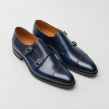 Chaussures double boucle bleu patiné — packshot — Costume Privé Paris
