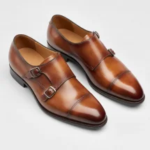 Chaussures double boucle cognac patiné — vue alternative finition