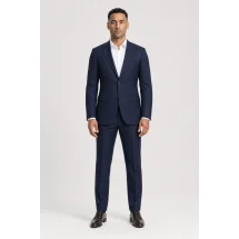 Costume Bleu double carreaux bleu — porté face — sur mesure — Costume Privé Paris