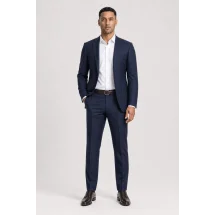 Costume Bleu double carreaux bleu — porté décontracté veste ouverte