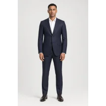 Costume Bleu foncé grain caviar — porté face — sur mesure — Costume Privé Paris