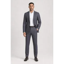 Costume Gris carreaux bleu — porté décontracté veste ouverte