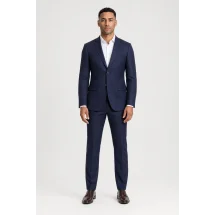 Costume Bleu nuit carreaux bleu — porté face — sur mesure — Costume Privé Paris