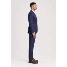 Costume Bleu nuit carreaux bleu — vue profil porté