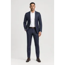 Costume bleu prince de galles marron — porté décontracté veste ouverte
