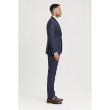Costume bleu prince de galles marron — vue profil porté