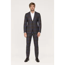 Veste large carreaux marron bleu — porté face — sur mesure — Costume Privé Paris