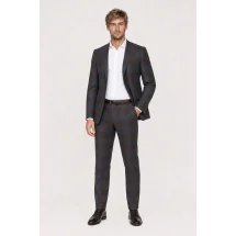 Veste large carreaux marron bleu — porté décontracté veste ouverte