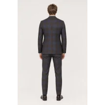 Veste large carreaux marron bleu — vue de dos porté