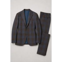 Veste large carreaux marron bleu — packshot ensemble