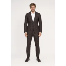 Veste marron carreaux bleu — porté face — sur mesure — Costume Privé Paris