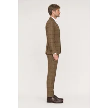 Veste marron clair carreau bleu — vue profil porté