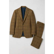 Veste marron clair carreau bleu — packshot ensemble