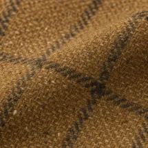 Veste marron clair carreau bleu — détail macro tissu