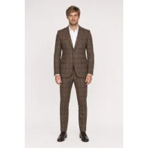 Veste marron carreau bleu — porté face — sur mesure — Costume Privé Paris