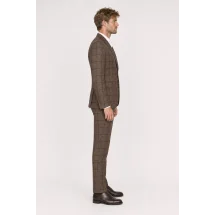 Veste marron carreau bleu — vue profil porté
