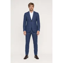 Veste bleu moyen large carreau — porté face — sur mesure — Costume Privé Paris