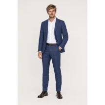 Veste bleu moyen large carreau — porté décontracté veste ouverte