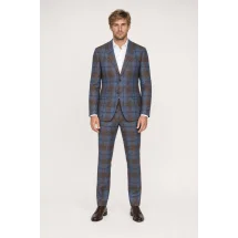 Veste marron bleu large carreau — porté face — sur mesure — Costume Privé Paris