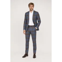 Veste marron bleu large carreau — porté décontracté veste ouverte