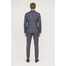 Veste marron bleu large carreau — vue de dos porté