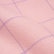 Chemise à carreaux rose et bleu — détail macro tissu et col