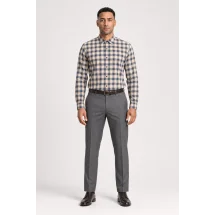 Chemise carreaux beige — portée face — sur mesure — Costume Privé Paris