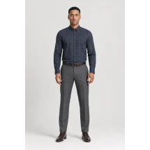 Chemise carreaux bleu — portée face — sur mesure — Costume Privé Paris