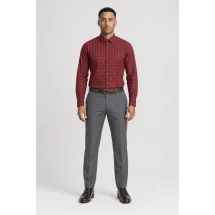 Chemise carreaux rouge — portée face — sur mesure — Costume Privé Paris