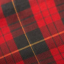 Chemise carreaux rouge — détail macro tissu et col
