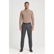 Chemise Velours Beige rayé — portée face — sur mesure — Costume Privé Paris
