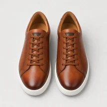 Baskets cuir cognac patiné — packshot — Costume Privé Paris