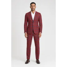 Blazer rouge carreaux bleu — porté face — sur mesure — Costume Privé Paris