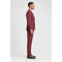 Blazer rouge carreaux bleu — vue profil porté
