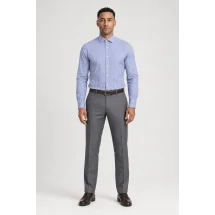 chemise Lin Bleu Rayures — portée face — sur mesure — Costume Privé Paris