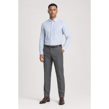 Chemise bleu Lin rayures blanches — portée veste ouverte décontractée