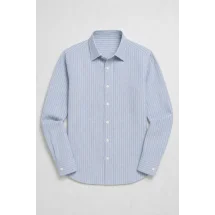 Chemise bleu Lin rayures blanches — packshot ensemble