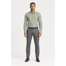 Chemise Verte Lin Rayures — portée face — sur mesure — Costume Privé Paris