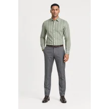 Chemise Verte Lin Rayures — portée veste ouverte décontractée