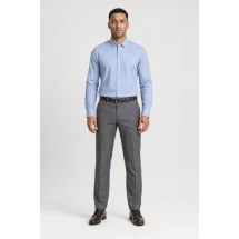 Chemise Bleu rayures Coton Lin — portée face — sur mesure — Costume Privé Paris