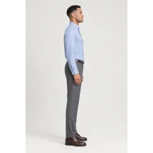 Chemise Bleu rayures Coton Lin — vue profil portée