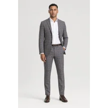 Blazer Bleu prince de Galles — porté décontracté veste ouverte
