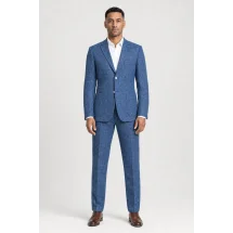 Blazer Bleu moyen Tweed Eté — porté face — sur mesure — Costume Privé Paris