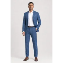 Blazer Bleu moyen Tweed Eté — porté décontracté veste ouverte
