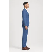 Blazer Bleu moyen Tweed Eté — vue profil porté