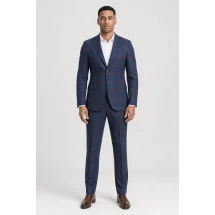 Blazer Bleu carreaux orange Tweed — porté face — sur mesure — Costume Privé Paris