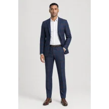 Blazer Bleu carreaux orange Tweed — porté décontracté veste ouverte
