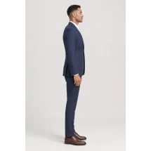 Blazer Bleu carreaux orange Tweed — vue profil porté