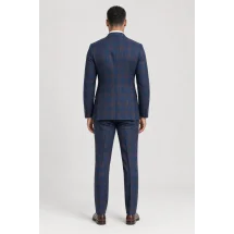 Blazer Bleu carreaux orange Tweed — vue de dos porté